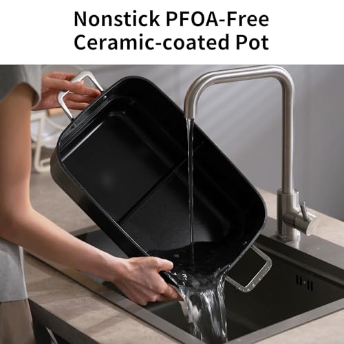 Image of Slow Cooker 10 Quarts (2 x 5 Quarts) PFOA-Free Ceramic Coating | Adjustable Temp Oven Safe to 450F | Keep Warm Function for Large Family Gatherings (Includes Silicone Spoon)