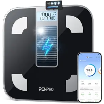 RENPHO Smart Scale with Endless Power, Solar-Powered Scale for Body Weight, No Batteries Needed, Digital Bluetooth Body Fat Scale, Body Composition Monitor with Smart App, 400 lbs-Elis Solar 1