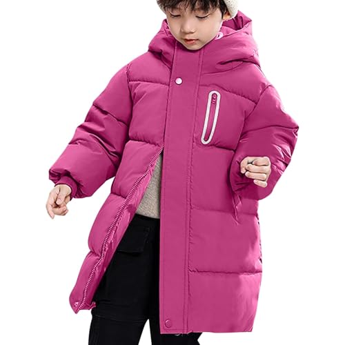 Girls Thick Hooded Down Jackets Kids Knee Length Lightweight Winter Outwear Zip up Padded Quilted Puffer Coats