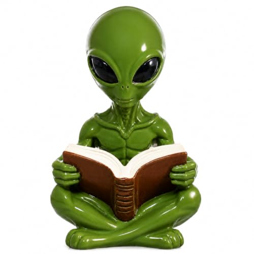 IYOOCSS Alien Statue Figurine for Home Decor,Funny Extraterrestrial Desk Decor for Office,Bookshelf and Room,Quirky Collectible Gift for Adults (Read a Book)