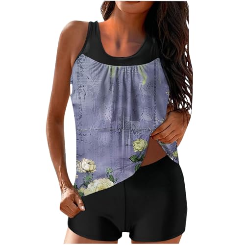 Shffuw Bikini Secado Rapido Biquini Mujer Biquinis Conjunto de Bikini Piezas con Parte Superior del Pecho y Estampado Floral para Mujer Primavera/Verano Bikinis BañAdor Embarazada (Purple, S)