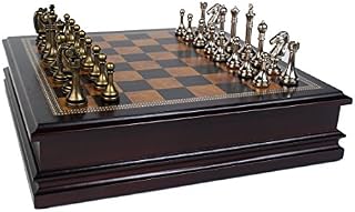 Classic Game Collection Metal Chess Set with Deluxe Wood Board and Storage