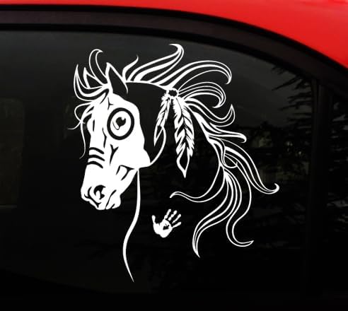 Native American WAR Horse Decal - AMIART® Vinyl Equestrian Art - I Love My Horses - Cultural Symbols Tribal Horse Decal - X Large 7.6" x 8.6" inches - Car Truck Window Trailer. Just Beautiful!