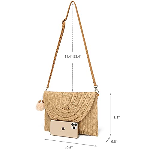 YIKOEE Straw Purse for Women Summer Beach Woven Bag With PomPom - Image 6