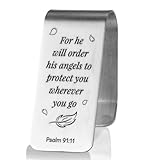 Gravierter Edelstahl Auto Sonnenblende Clip, He Will Order His Angels to Protect You Lustiger Sonnenblende Clip für Sichere Reise, Religiöses Neue Fahrer Geschenk Männer Frauen Freunde Familie