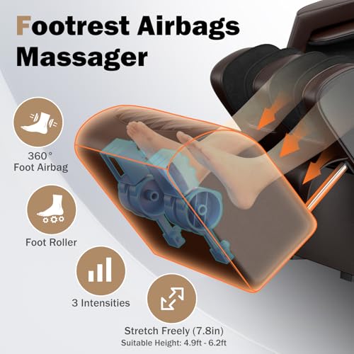 Culanta Massage Chair Full Body, Zero Gravity SL-Track Shiatsu Massage Recliner Chair with Body Scan, Airbags, Foot Rollers, Deep Yoga Stretch, Heating (U1-Brown) - Image 5