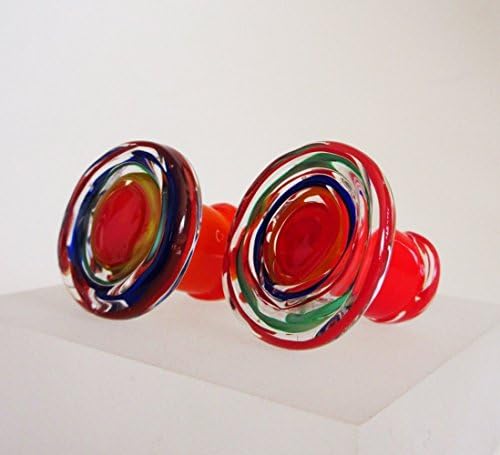 SOLD - 2 Knobs- Handmade Venetian Glass Cabinet Knobs for Furniture, Kitchen and Baths, Primary Colors Red, Yellow, Orange, Blue, Green and Crystal Clear Lampwork Glass