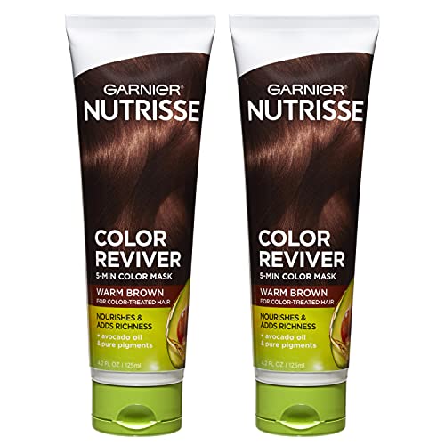 Garnier Nutrisse 5 Minute Nourishing Color Hair Mask with Triple Oils Delivers Day 1 Color Results, for Color Treated Hair, Warm Brown, 4.2 fl. oz