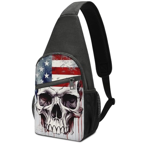 Mochila bandolera ligera con calavera y bandera americana miniatura 1
