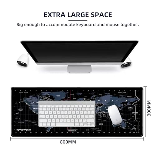 Image of World Map Extended Size Gaming Mouse Pad| Desk Mat | Stitched Edges| Non-Slip Rubber Base |Computer Laptop| Keyboard Mouse Pad for Office & Home (80x30cm)