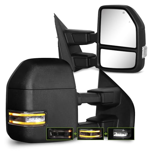 Siziom Towing Mirrors for F150 Ford Pickup 2021-2026 F250 F350 F450 (2023-2026) Tow Mirrors with Turn Signal & Running Light Heated Power Glass Pair Set (Unpainted)