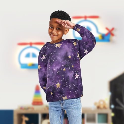 JUNZAN Glitter Gothic Stars on Purple Big Girls Pullover Hoodie Long Sleeve Sweatshirts for Boys Athletic 4T4