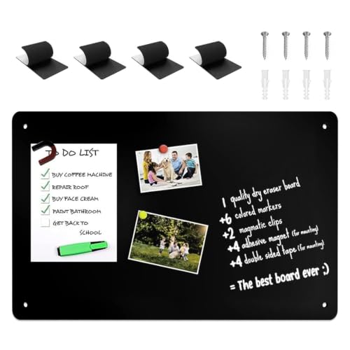 Magnetic Display Board | With Screws Black Alloy Steel Heavy-Duty | Wall Memo Pictures Notes Bulletin Board for Kitchen Office C