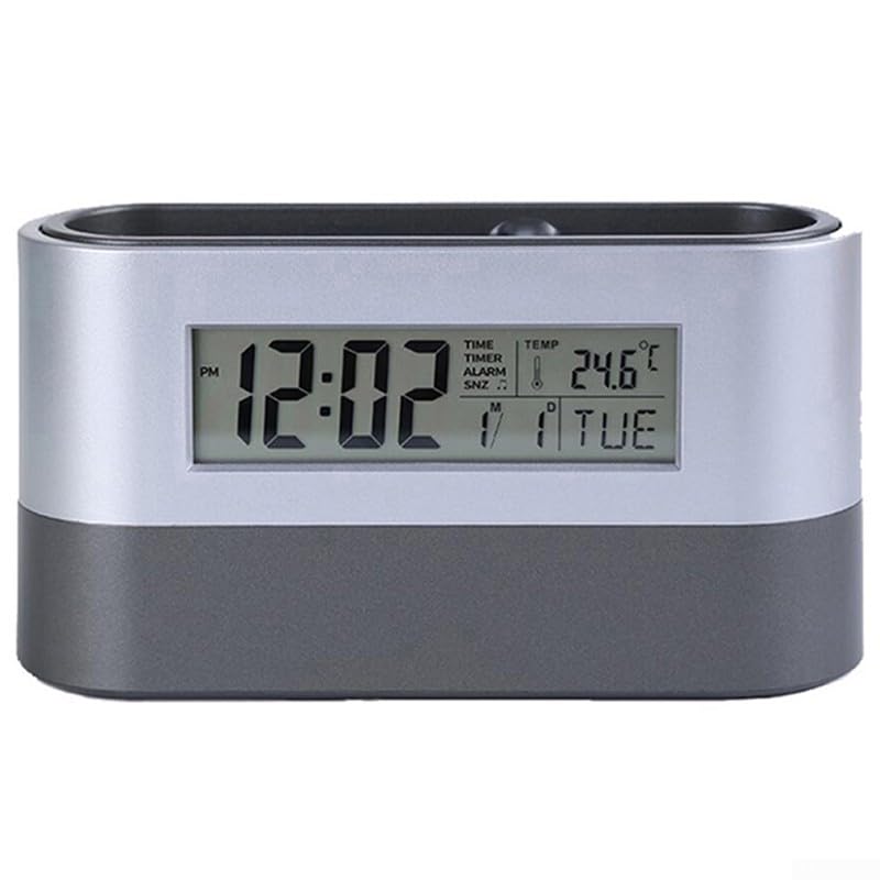 GLOBALHUT Digital Pen Holder Alarm Clock with Nap Timer, Calendar Display, and Thermometer for Home Office