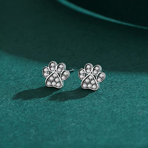 CZ Puppy Dog Cat Paw Print Stud Earrings 925 Sterling Silver Crystal Pet Animal Tiny Studs Cartilage Tragus Earrings Piercing Post Cute Jewelry Gifts for Women 5