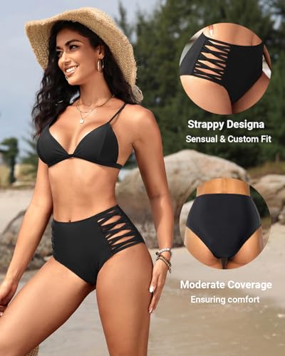Holipick Women High Waisted Bikini Bottoms Tummy Control Swimsuit Bottoms Strappy Swim Bottom2