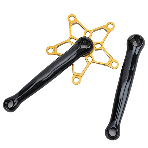 Luocute Mountain Bike Crankset, Aluminum Alloy Crank Arms 170mm 130 BCD, with Forged Lightweight Design, for Road Bike Folding Bike (Gold)