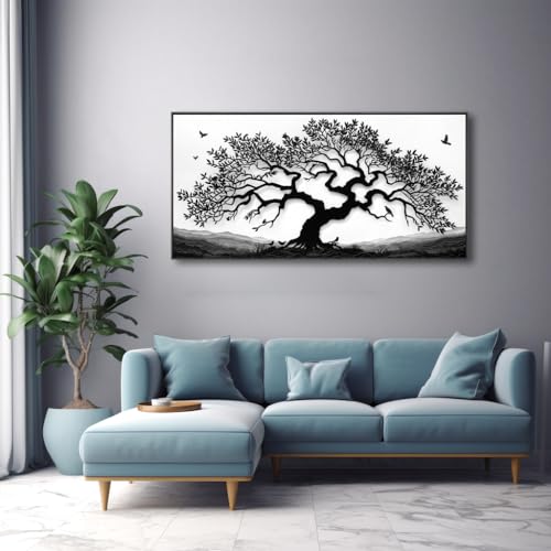 Wall Art Tree of Life White and Black Abstract Wall Art Canvas Painting for Living Room Bedroom Dining Room Home Office Decor Large Framed Ready to Hang 24"x48"(60CMx120CM) by MooMel - Image 7