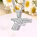 Rrdaily Hip Hop Zircon Pistol Pendant Necklace Stainless Steel Rice Rope Chain Gun Necklace for Men Jewelry Gifts (Silver)