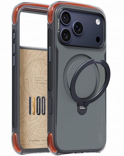 Image of TORRAS Ostand Q3 Air Pro iPhone 17 Pro Case, Dual Airbag Drop Protection, 360 Rotating Magnetic Stand, Compatible with MagSafe, Shockproof Bumper Back Cover, Black