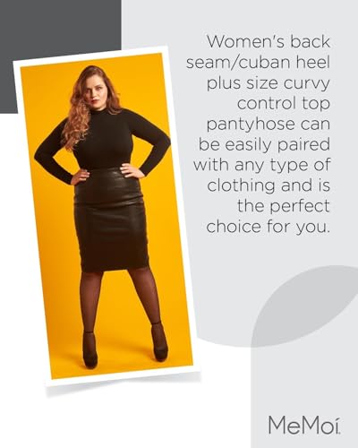 Image of MeMoi Plus Size Curvy Control Top Pantyhose for Women, Back Seam Cuban Heel Pantyhose, Lightweight Womens Stockings - 1X-7X