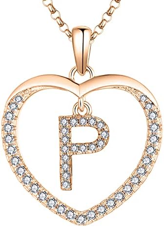 JO WISDOM Women Heart Necklace,925 Sterling Silver 26 Letters Alphabet Pendant Necklace with 3A Cubic Zirconia Personalized Jewellery Gift