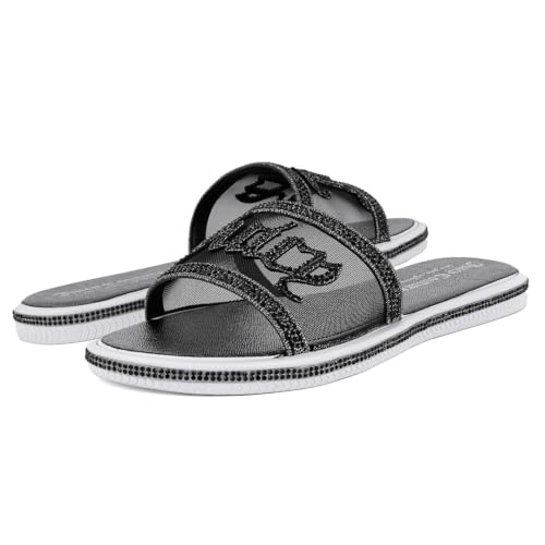 Image of Juicy Couture Women's Slide Sandals - Glitter Bling Open Toe Sparkle Flats - Dressy Summer Casual Footwear