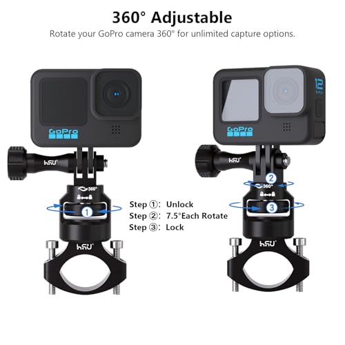 HSU Bike Handlebar Mount for Go Pro, Aluminum 360°Rotary Bicycle Seat Post, 0.87”-1.26” Go Pro Motorcycle Mount Compatible with Go Pro Hero 13/12/11/10/9/8/7, Osmo Action and Other Action Cameras
