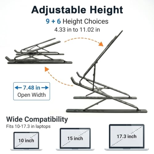 Image of ZORBES Adjustable Laptop Stand Portable Foldable Laptop Riser with Multiple Height Levels for 10 to 17 Inch Laptops and Tablets for Home Office and Traveling