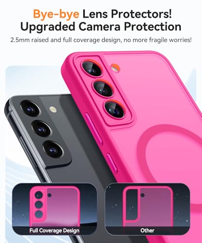 Image of CANSHN Designed for Samsung Galaxy S22 Case [Full Camera Protection] [Compatible with MagSafe] Translucent Matte Shockproof Protective Phone Cover 6.1 Inch - Hot Pink