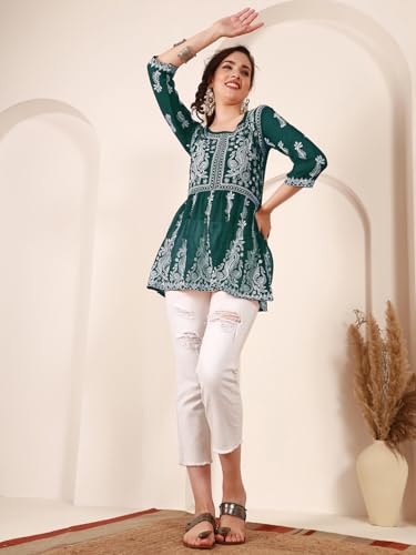 EthnicJunction Women Chikan Embroidery Short Kurti