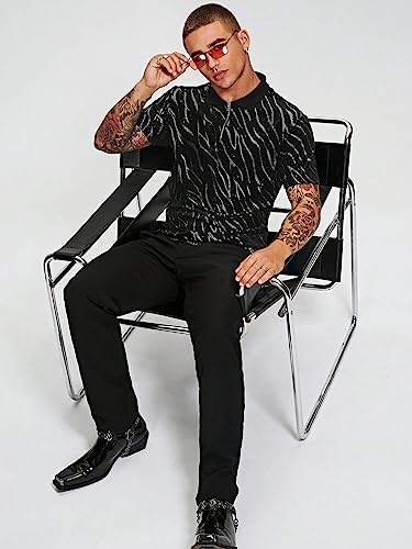 WDIRARA Men's Graphic Print Short Sleeve Zip Up Pullover Shirt Summer Golf Shirt4