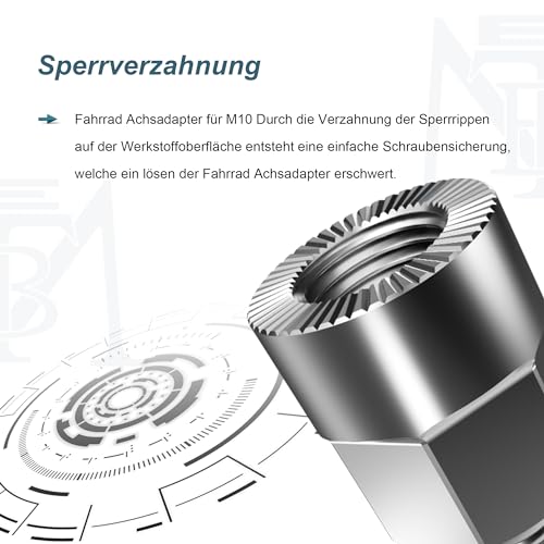 EMTB Achsadapter M10 x 1.0，Universal Fahrrad Achsadapter für M10 x 1.0 Vollachse，Universal Fahrrad Achsadapter für Fahrrad Kupplung, Unisex Fahrrad Achsadapter für Anhänger Adapter