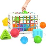 HOOLYUK Baby Shape Sorting Toy, Sensory Sorting Bin with Elastic Bands, Bands Colorful Shapes Sorter...