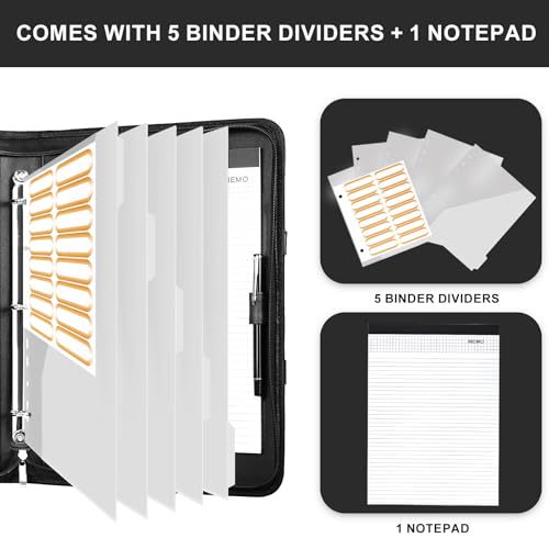 Leathario Portfolio Binder, Includes 5 Folder Index Dividers, 13 Inch Tablets Organizer with Handle, Vegan Leather A4 Padfolio, Multi-Pocket Notepad Business Planner Professional Document
