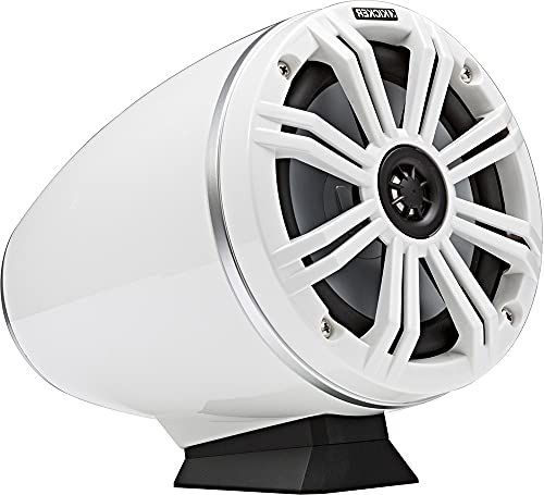 Image of KICKER KMFC65W 6.5 inch Flat Mount Loaded Marine Wake Towers with 46KM654L Speakers - White Grills and Enclosures | Loaded 6.5 inch pods, wakeboard loudspeakers, weatherproof, UV and saltwater resistant, full-range audio, jet ski, pontoon