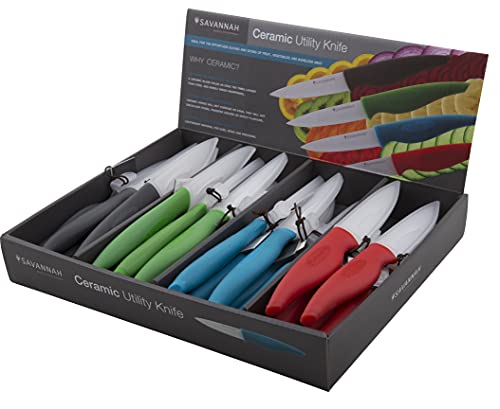 Savannah Ceramic Utility Knife with Sheath, 9 cm, 1-Piece, Assorted Colors (Random Color Shipped)