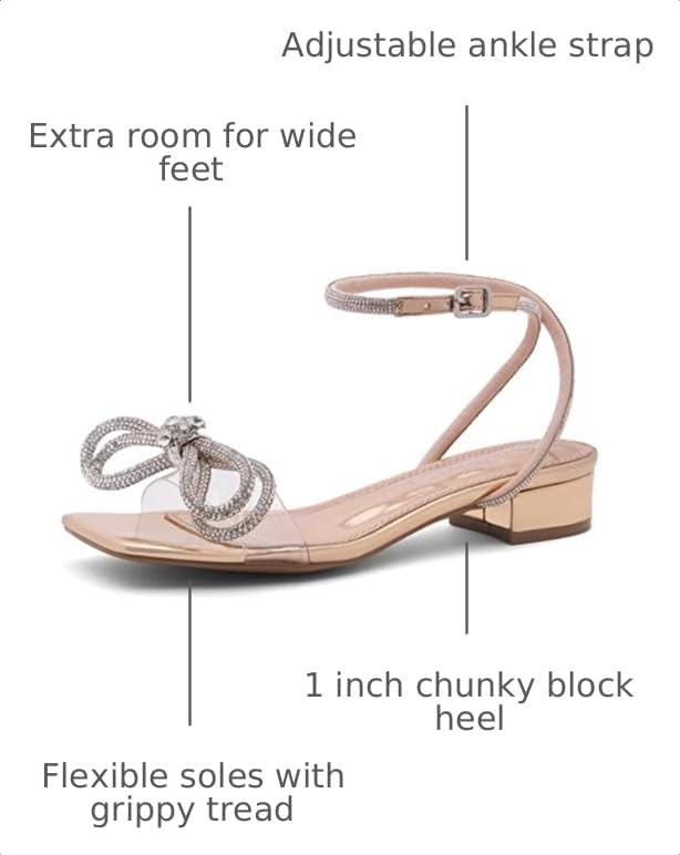 Image of Shoe Land Low Heels for Women 1 Inch Chunky Block Heeled Sandals Square Open Toe Strappy Ankle Strap Dressy Sandals for Wedding Prom Party Office