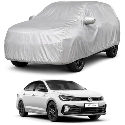 Image of Autofact Car Body Cover Compatible with Virtus | Custom Fit Car Cover | 100% Water-Resistant| Triple-Stitched Lightweight Fabric | Dustproof | Indoor & Outdoor Use | Elastic Bottom