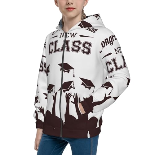 Congratulation New Class Kids Pullover Hoodies Boys Zip Up Sweatshirts Girls Athletic Clothes with Pocket