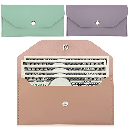 3Pcs Cash Envelope Wallet, Windspeed Cash Pouch Cash Stuffing Wallet PU Leather Money Pouch Money Envelopes for Cash (Pink/Green/Purple)