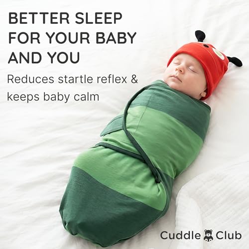 Image of Cuddle Club Swaddles for Newborns - Baby Swaddle Blanket for Boys & Girls - Adjustable Hook-and-Loop Cotton Wrap for Newborn 0-3 & 3-6 Months with hat