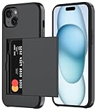 Qinmay Compatible with iPhone 15 Case with Card Holder, Dual Layer Shockproof,Heavy Duty Protective Hidden Slot Slim Wallet Phone Cover，Black