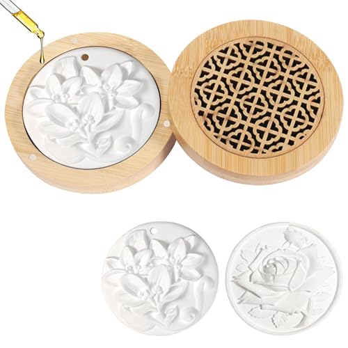 FAYAHAR 2 Pièces Diffuseur D'huiles Essentielles Pierre, Galet Diffuseur Huile Essentielle avec Boîte en Bois, Pierres Parfumées pour Huiles Essentielles,...