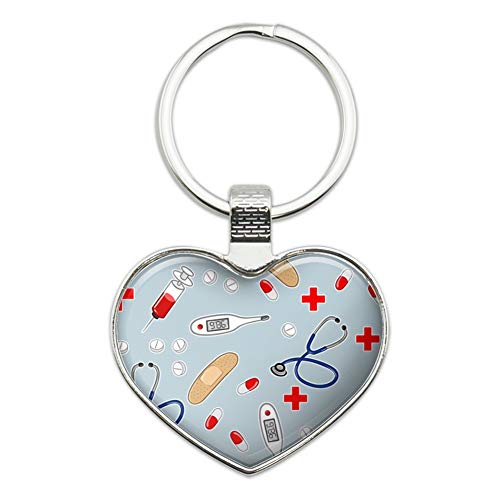 Nurse Doctor Pattern Healthcare Stethoscope Thermometer Keychain Heart Love Metal Key Chain Ring