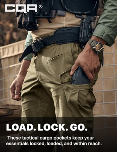 Image of CQR Men's Flex Ripstop Tactical Pants, Water Resistant Stretch Cargo Pants, Lightweight EDC Hiking Work Pants