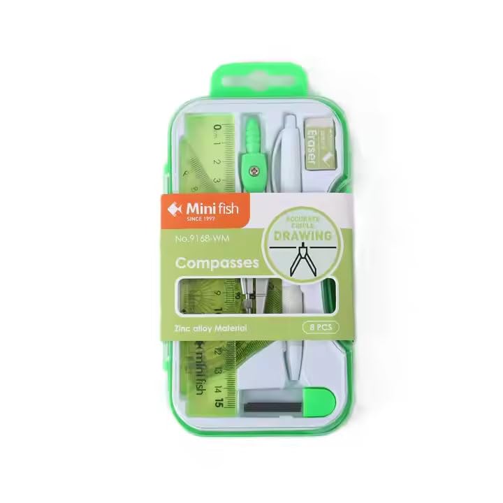 Image of Geometry Set, 8-in-1 Math Kit Drafting Tools Include Study Compass, Graphic Compass, Protractor, Pencil, Eraser, Triangle, Set Square, 15cm /6 inch Ruler, Storage Box