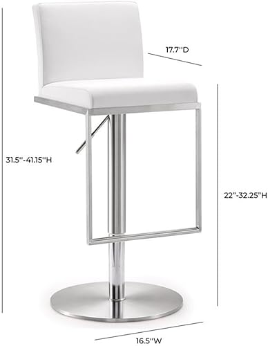 Miniatura 3 de Tov Furniture The Amalfi Collection - Taburete de bar giratorio de metal con altura ajustable y respaldo industrial, color blanco