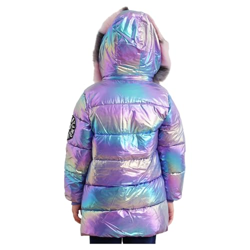 Kids Girls Metallic Hooded Puffer Jacket Long Coat Winter Warm Casual Padded Outerwear with Pockets2