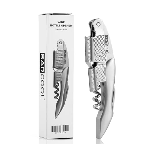 Barcool Professional Wine Opener Stainless Steel | Waiters Friend All-in-One Corkscrew and Bottle Opener with Double-Hinged Fulcrum & Foil Cutter | Perfect for Sommeliers Waiters and Bartenders